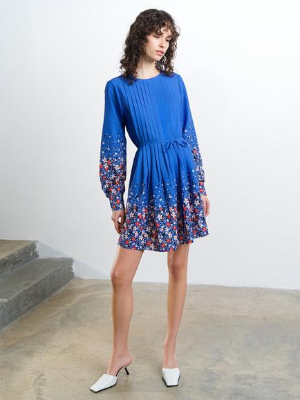 French Connection Lucy Pintuck Belted Mini Dress, Blue/Multi - view 2, Blue/Multi
