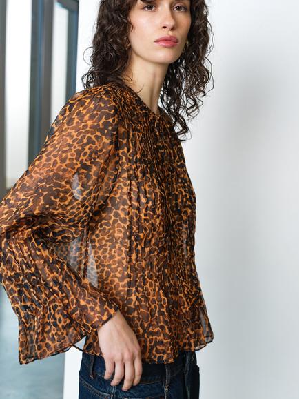 French Connection Lottie Leopard Print Peplum Hem Top, Orange/Black, Orange/Black