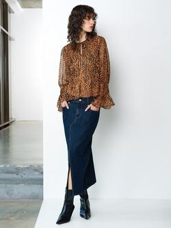 French Connection Lottie Leopard Print Peplum Hem Top, Orange/Black - view 2, Orange/Black