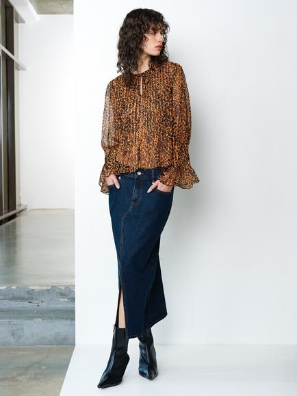 French Connection Lottie Leopard Print Peplum Hem Top, Orange/Black - view 2, Orange/Black