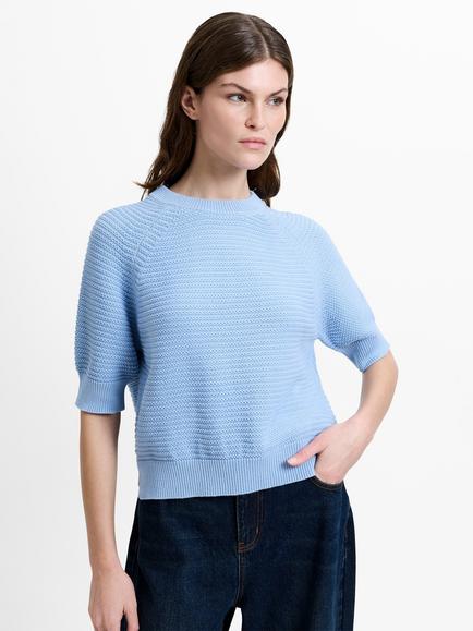 French Connection Lily Mozart Textured Knit Top, Light Blue