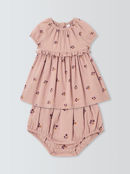 John Lewis Baby Flower Cord Dress & Bloomers Set, Pink Multi, Pink Multi