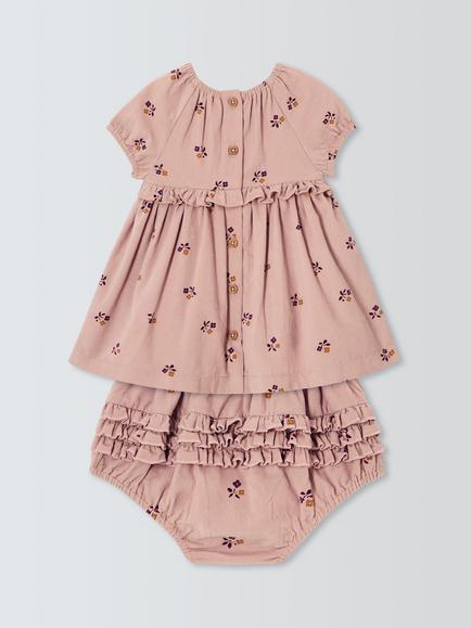 John Lewis Baby Flower Cord Dress & Bloomers Set, Pink Multi - view 2, Pink Multi