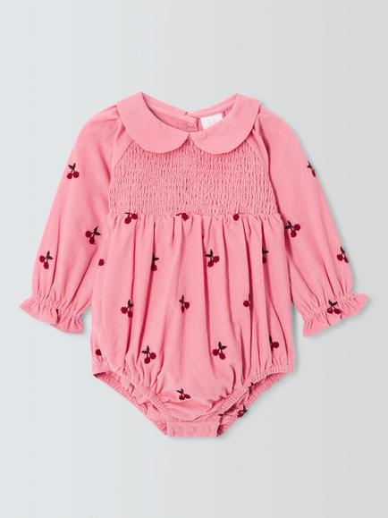 John Lewis Baby Cherries Cord Romper, Pink, Pink