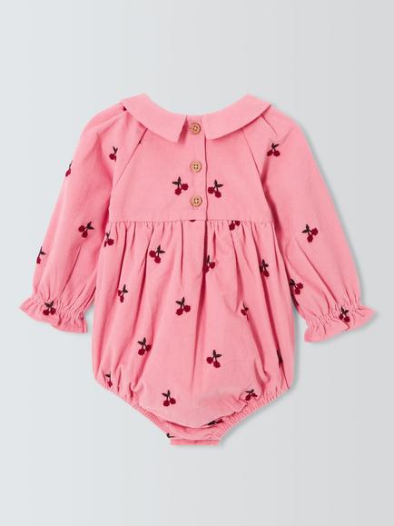 John Lewis Baby Cherries Cord Romper, Pink - view 2, Pink