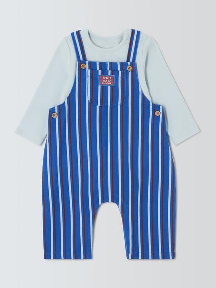 John Lewis Baby Stripe Dungarees & Long Sleeve Top Set, Blue, Blue
