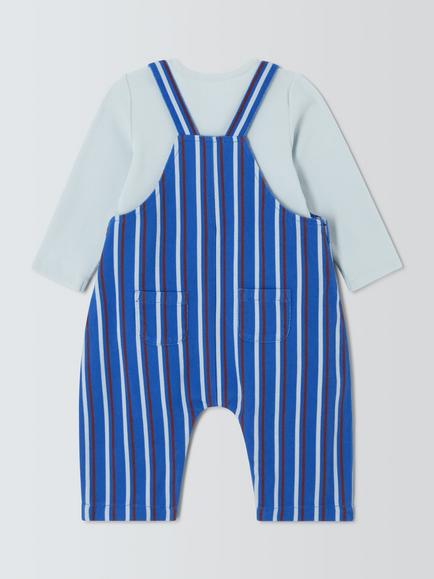 John Lewis Baby Stripe Dungarees & Long Sleeve Top Set, Blue - view 2, Blue