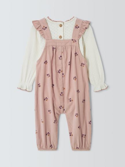 John Lewis Baby Floral Cord Dungarees & Long Sleeve Top Set, Pink Multi - view 2, Pink Multi