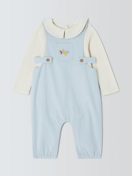John Lewis Baby Cord Dungarees & Long Sleeve Top Set, Blue, Blue