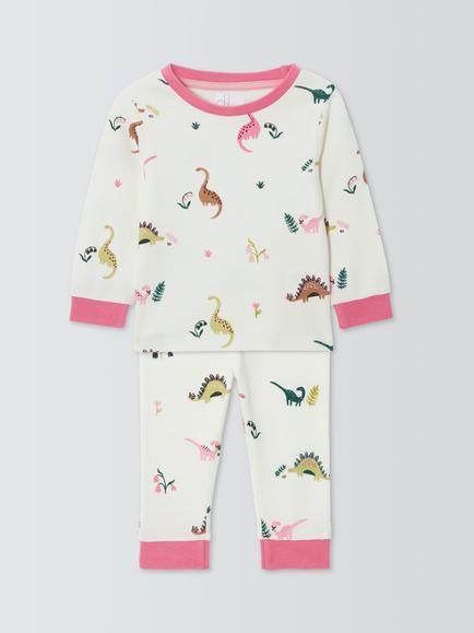 John Lewis Baby Dinosaur Pyjamas, White, White