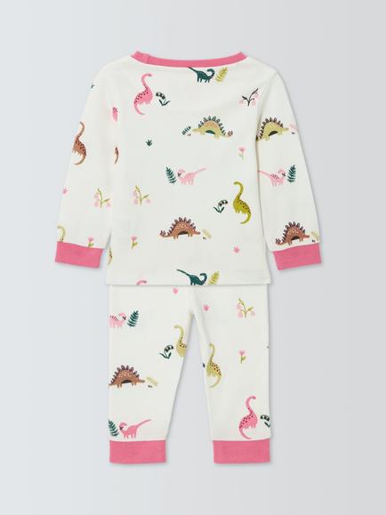 John Lewis Baby Dinosaur Pyjamas, White - view 2, White