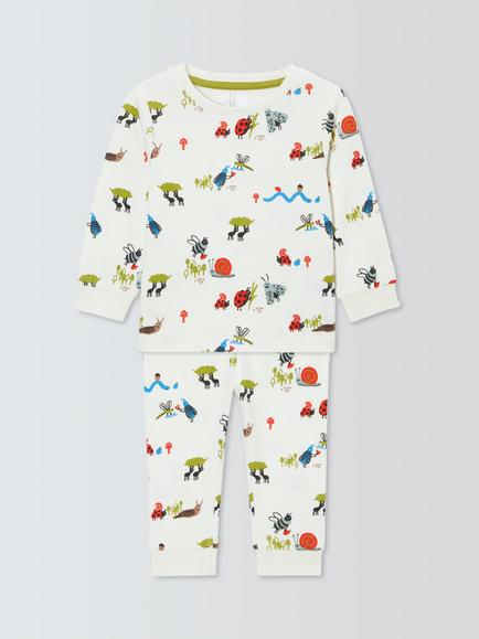 John Lewis Baby Bugs Pyjamas, White, White
