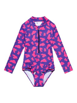 Toastie Kids' UV SPF 50+ Long Sleeve Swimsuit, Hot Pink Brush Stroke, Hot Pink Brush Stroke