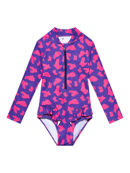 Toastie Kids' UV SPF 50+ Long Sleeve Swimsuit, Hot Pink Brush Stroke, Hot Pink Brush Stroke