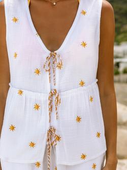 Chelsea Peers Embroidered Sunburst Cheesecloth Cotton Top, Off White - view 2, Off White