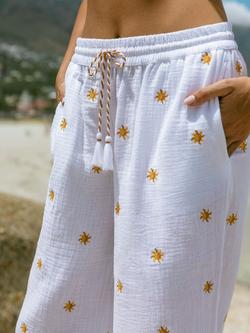 Chelsea Peers Embroidered Sunburst Cheesecloth Cotton Trousers, Off White - view 2, Off White