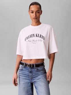 Calvin Klein Varsity Logo Cropped T-Shirt, Bright White, Bright White