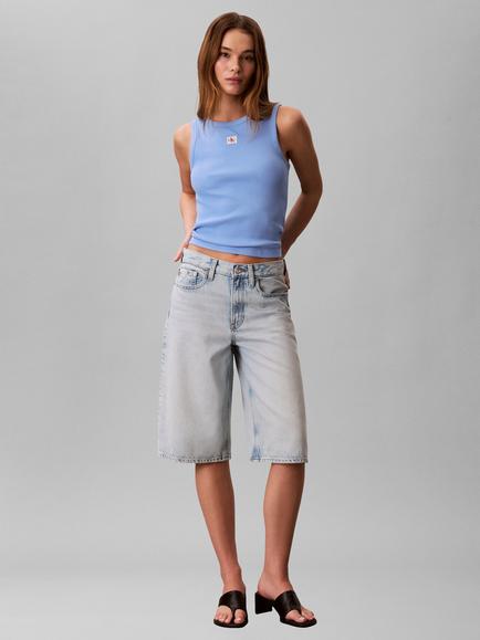 Calvin Klein Monogram Badge Ribbed Vest Top, Blue Descent