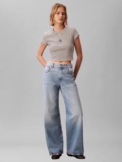 Calvin Klein Slim Fit Striped Cropped T-Shirt, Csw25s K004 3 Black