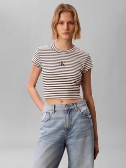 Calvin Klein Slim Fit Striped Cropped T-Shirt - view 2, Csw25s K004 3 Black