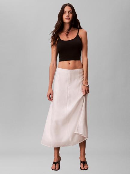 Calvin Klein Voile Panel Midi Skirt, White Sand, White Sand