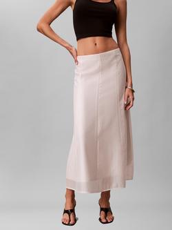 Calvin Klein Voile Panel Midi Skirt, White Sand - view 2, White Sand