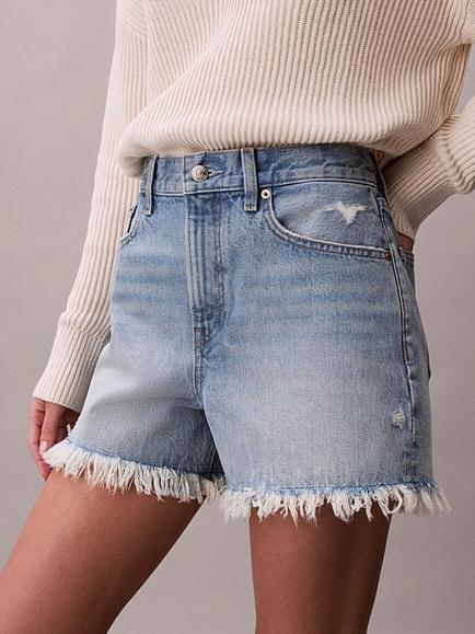 Calvin Klein 90s Relaxed Frayed Denim Shorts, Bardot Blue, Bardot Blue