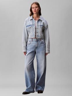 Calvin Klein Cropped Trucker Denim Jacket, Bleached Blue, Bleached Blue