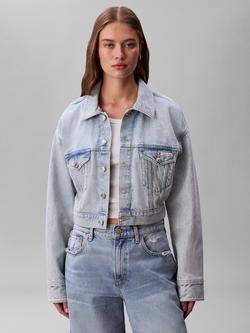 Calvin Klein Cropped Trucker Denim Jacket, Bleached Blue - view 2, Bleached Blue