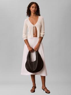 Calvin Klein Tie Front Ribbed Cardigan, Tofu, Tofu
