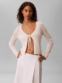 Calvin Klein Tie Front Ribbed Cardigan, Tofu - view 2, Tofu