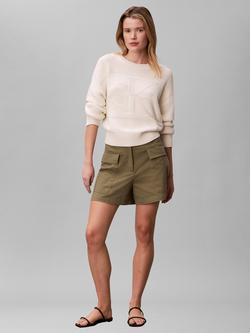 Calvin Klein Tonal Logo Waffle Knit Jumper, White, White