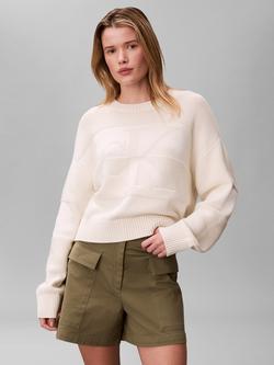 Calvin Klein Tonal Logo Waffle Knit Jumper, White - view 2, White