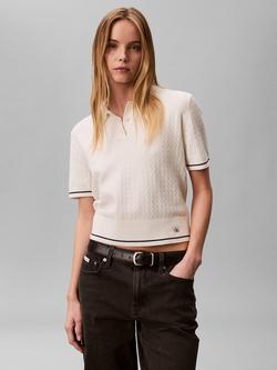 Calvin Klein Colour Contrast Polo Top, Tofu - view 2, Tofu