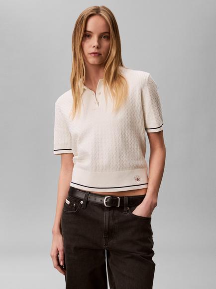 Calvin Klein Colour Contrast Polo Top, Tofu - view 2, Tofu