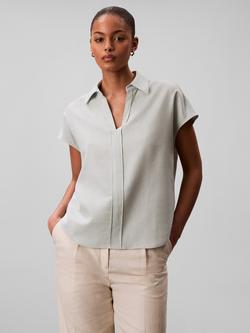 Calvin Klein Classic Linen Rich Shirt, Pale Meadow - view 2, Pale Meadow