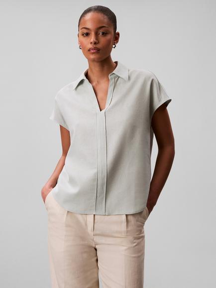 Calvin Klein Classic Linen Rich Shirt, Pale Meadow - view 2, Pale Meadow