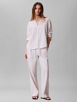 Calvin Klein Notch Neck Linen Rich Shirt, White Sand, White Sand