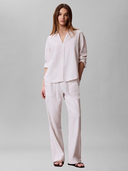 Calvin Klein Notch Neck Linen Rich Shirt, White Sand, White Sand