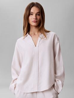 Calvin Klein Notch Neck Linen Rich Shirt, White Sand - view 2, White Sand