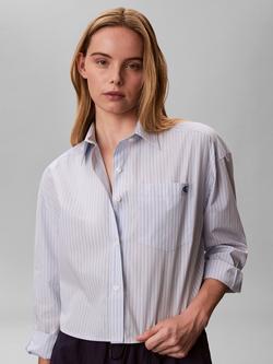 Calvin Klein Cotton Striped Cropped Shirt, Breezy Blue - view 2, Breezy Blue