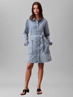 Calvin Klein Belted Denim Shirt Mini Dress, Coastal Light, Coastal Light