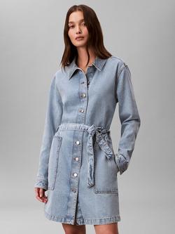 Calvin Klein Belted Denim Shirt Mini Dress, Coastal Light - view 2, Coastal Light