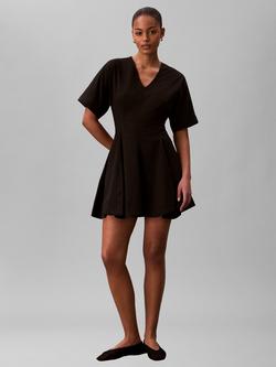 Calvin Klein Short Sleeve Poplin Mini Dress, Black, Black