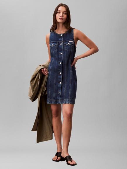 Calvin Klein Sleeveless Denim Trucker Dress, Madden Blue, Madden Blue