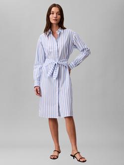 Calvin Klein Cotton Striped Waist Tie Shirt Dress, Blue Descent, Blue Descent