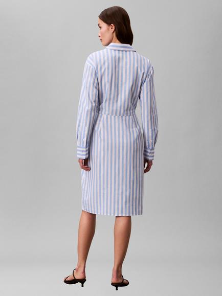 Calvin Klein Cotton Striped Waist Tie Shirt Dress, Blue Descent - view 2, Blue Descent