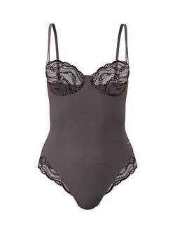 Calvin Klein Sensual Stretch Lace Bodysuit, Botanical Brown, Botanical Brown