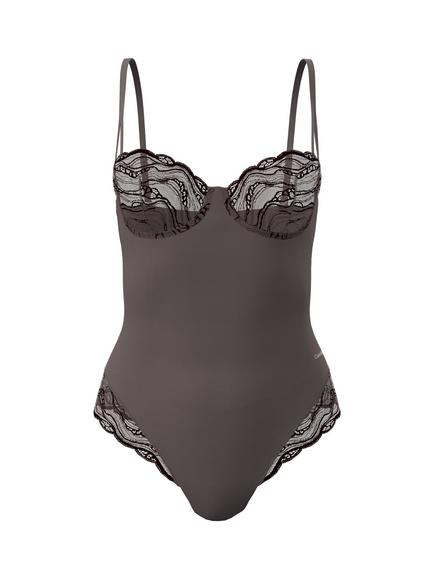 Calvin Klein Sensual Stretch Lace Bodysuit, Botanical Brown, Botanical Brown