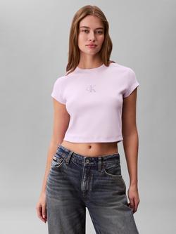 Calvin Klein Monogram Logo Ribbed Baby T-Shirt, Island Lilac - view 2, Island Lilac